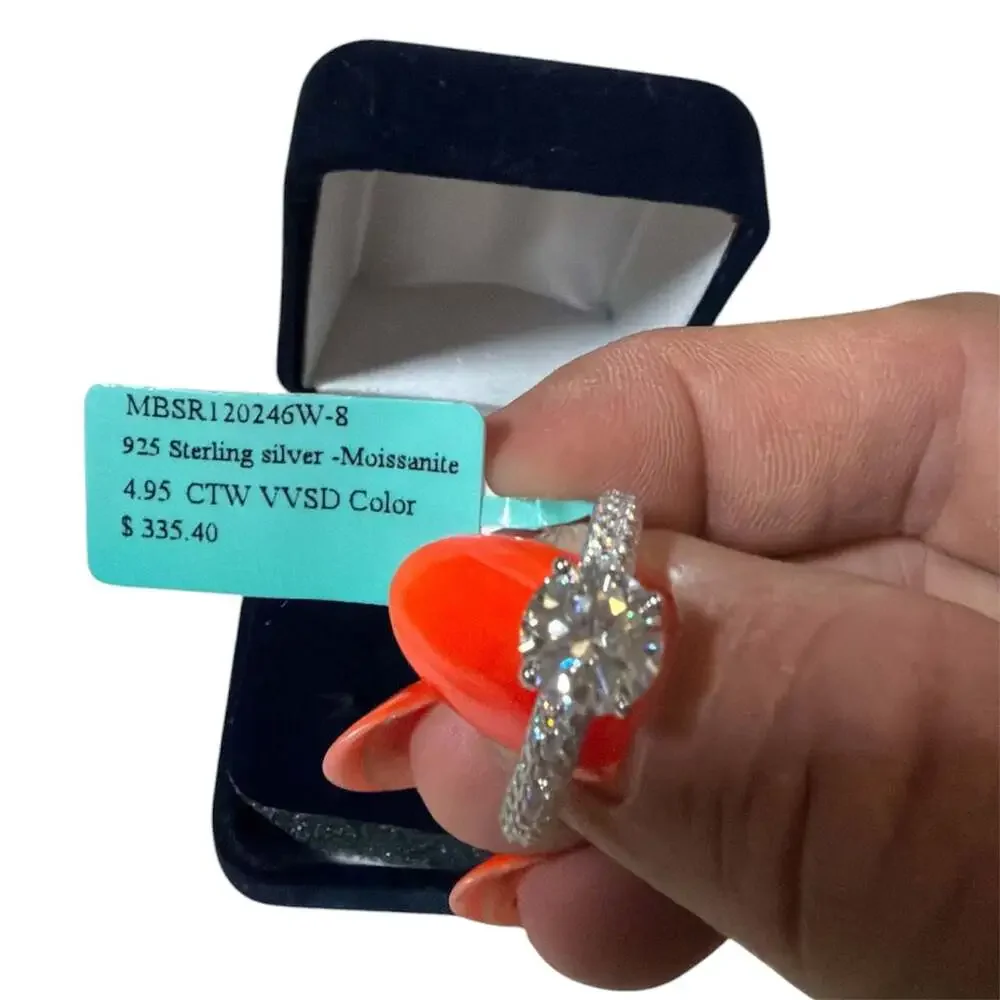 925 Sterling Silver Moissanite 4.95 CTW VVSD Color Engagement Ring